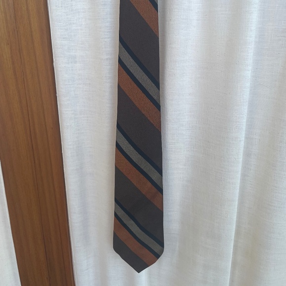Brown, Orange, and Black Striped 1960s Tie by Jacquard - Picture 4 of 7